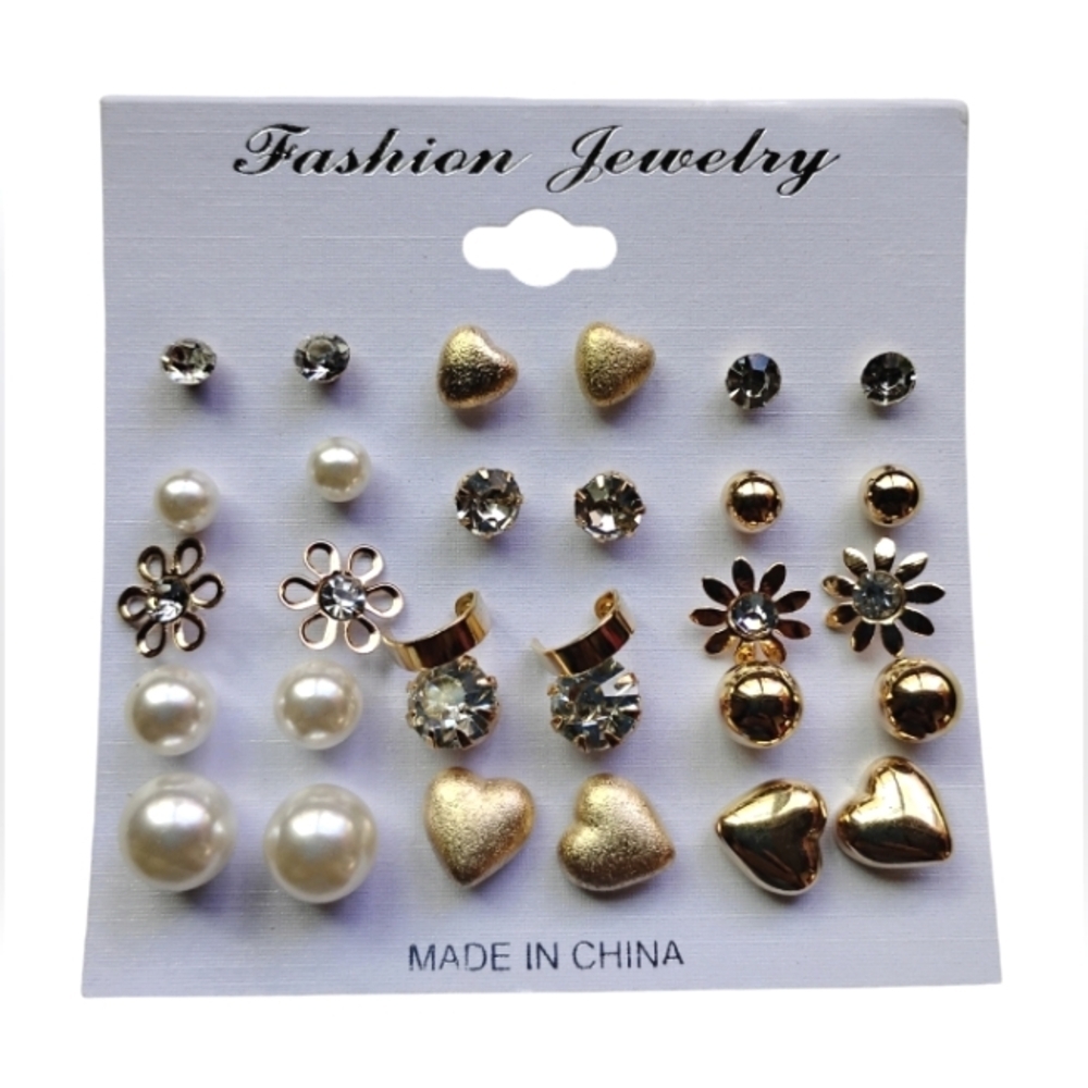 NWT Stud earrings, flowers, hearts, faux pearls, hoops, faux diamond